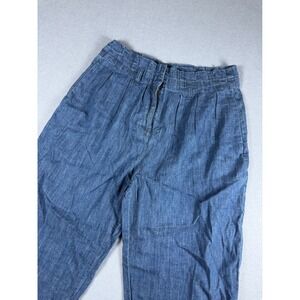 J. Crew Womens Blue Pleated Chambray Denim Trousers High Rise Tapered Pants 10